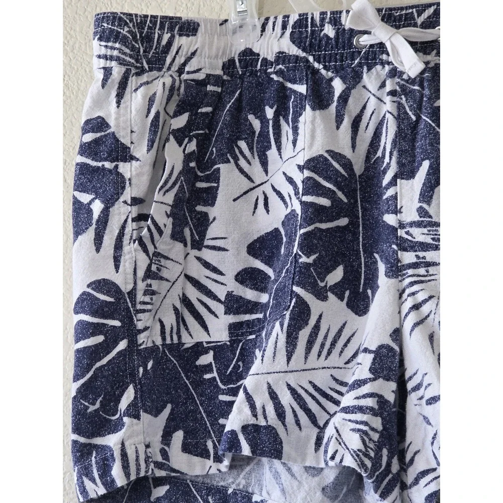 Nautica Linen Shorts Casual Summer Wear Tropical Floral Print Blue White Size L